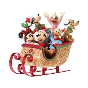 Jim Shore Disney Traditions A Sleigh Full Of Joy Mickey and Friends in Sled
