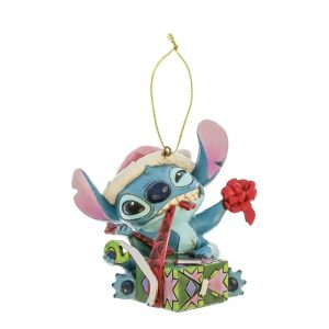 Jim Shore Disney Traditions Stitch Unwrapping Christmas Gift Hanging Ornament