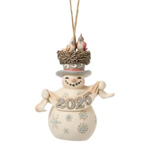 Jim Shore Heartwood Creek White Woodland 2025 Snowman with Hat Hanging Ornament