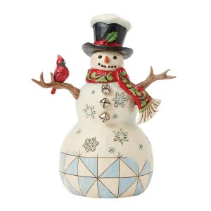 Jim Shore Heartwood Creek Snowman with Top Hat and Cardinal