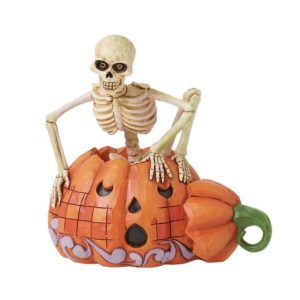 Jim Shore Heartwood Creek Scared To The Bone Skeleton In A Pumpkin