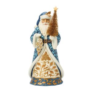 Jim Shore Blue and Gold Santa with Gold Sisal Tree by Heartwood Creek