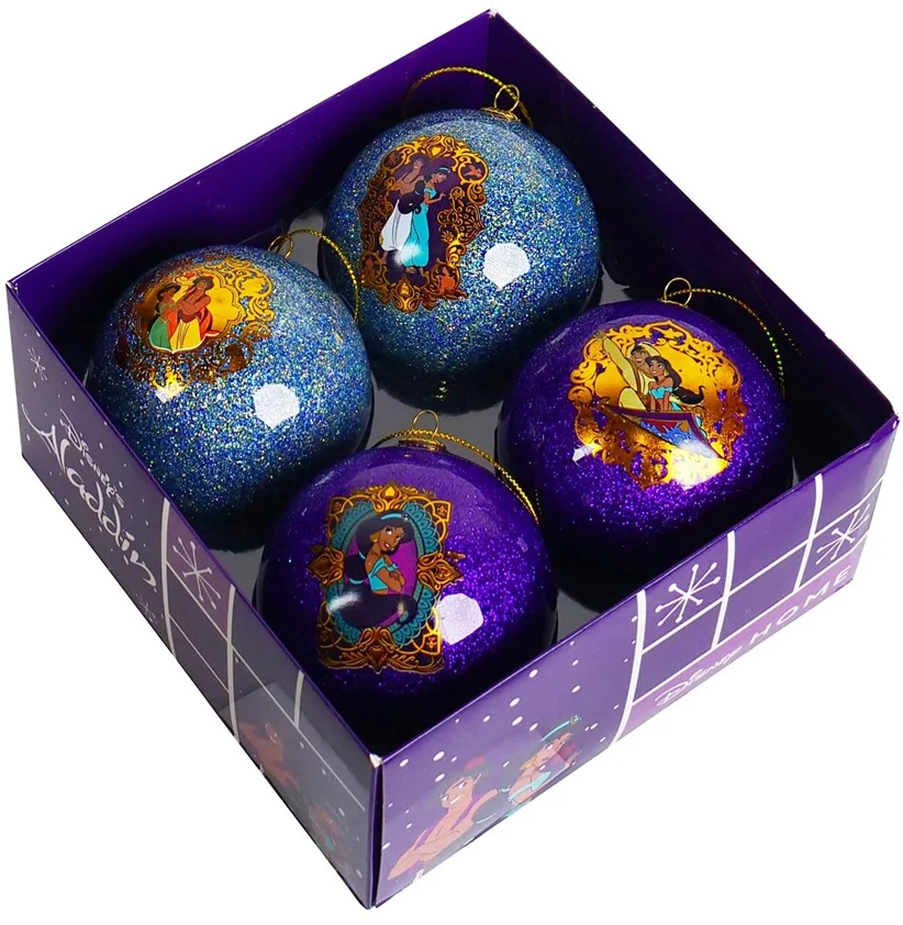 Disney Box of 4 pcs 75mm Glitter Aladdin Baubles