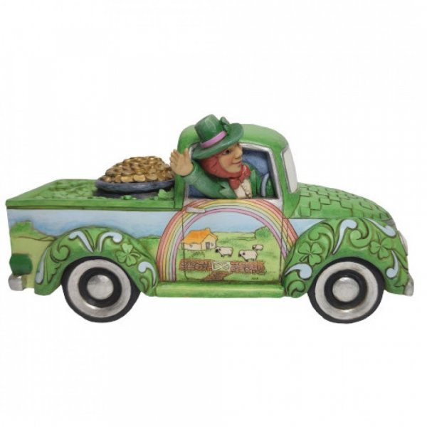 Jim Shore Heartwood Creek Leprechaun in Green Truck Figurine