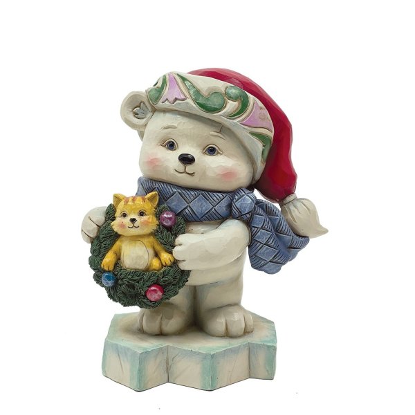 Jim Shore Heartwood Creek Bear with Kitten in Wreath Pint Sized Figurine