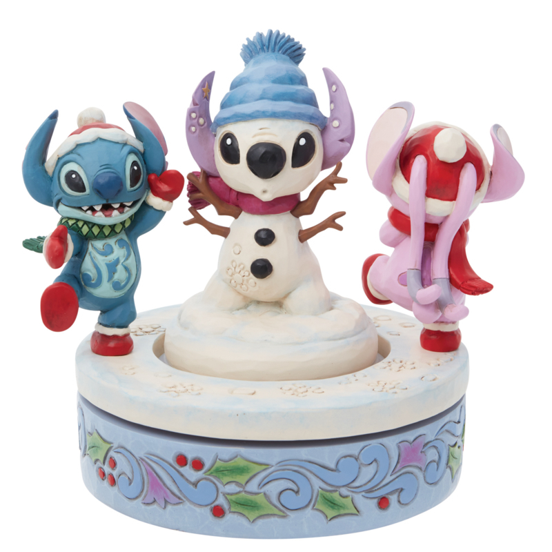 Jim Shore Disney Traditions Snowy Shenanigans (Stitch and Angel Rotating Figurine)