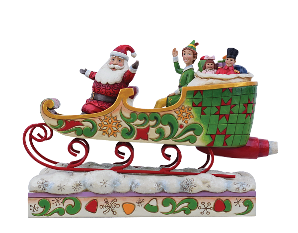 Jim Shore Spreading Christmas Cheer (Buddy and Santa in Sleigh Figurine Jim Shore Spreading Christmas Cheer (Buddy and Santa in Sleigh Figurine