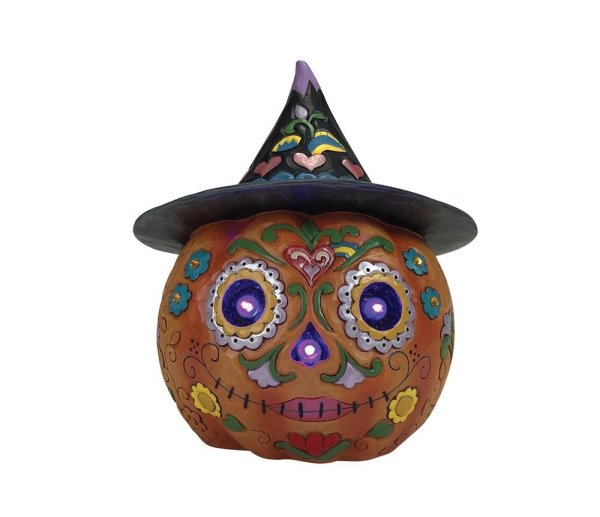 Jim Shore Heartwood Creek Day of the Dead LED Jack-O-Lantern Figurine Jim Shore Heartwood Creek Day of the Dead LED Jack-O-Lantern Figurine
