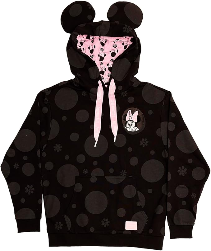 Loungefly Minnie Rocks The Dots Florals Unisex Hoodie Loungefly Minnie Rocks The Dots Florals Unisex Hoodie