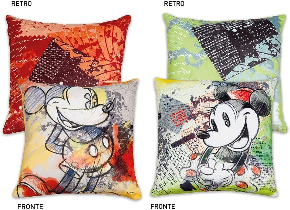Set of 2 Mickey and Minnie Cushions - Red and Green Set of 2 Mickey and Minnie Cushions - Red and Green