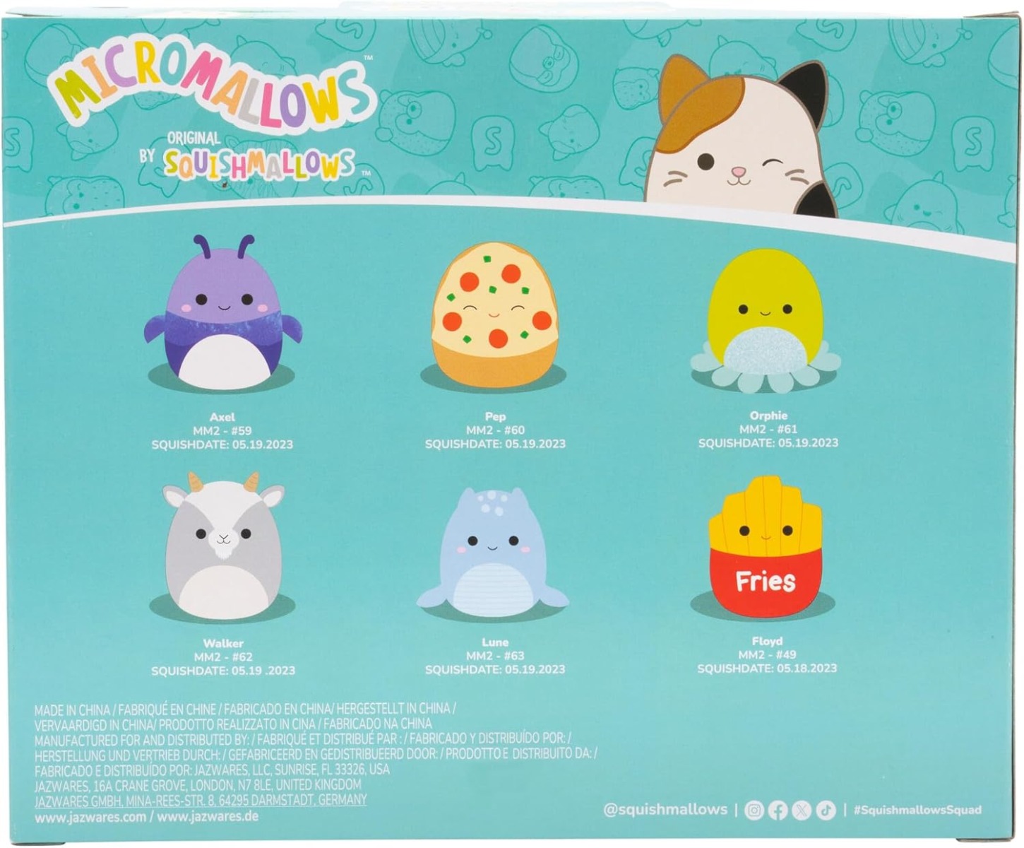 Micromallows Squishmallows 6-Pack – Axel Beetle, Lune Loch Ness Monster, Malcolm Mushroom, Orphie Octopus, Pep Pizza, Walker Goat Micromallows Squishmallows 6-Pack – Axel Beetle, Lune Loch Ness Monster, Malcolm Mushroom, Orphie Octopus, Pep Pizza, Walker Goat