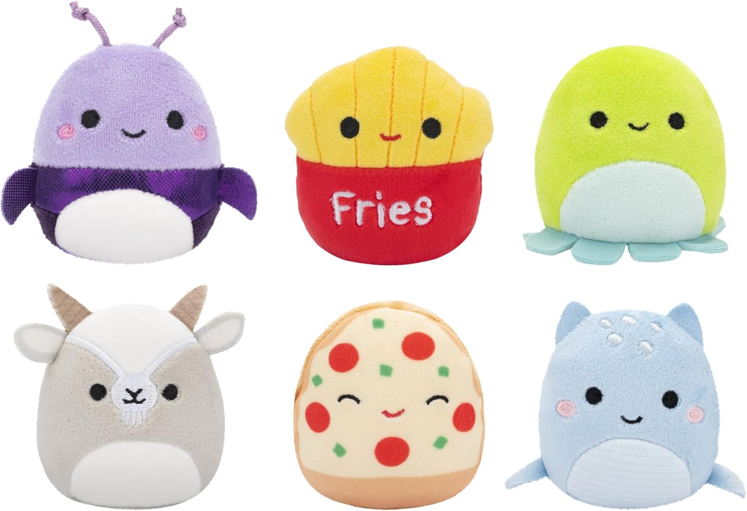Micromallows Squishmallows 6-Pack – Axel Beetle, Lune Loch Ness Monster, Malcolm Mushroom, Orphie Octopus, Pep Pizza, Walker Goat Micromallows Squishmallows 6-Pack – Axel Beetle, Lune Loch Ness Monster, Malcolm Mushroom, Orphie Octopus, Pep Pizza, Walker Goat