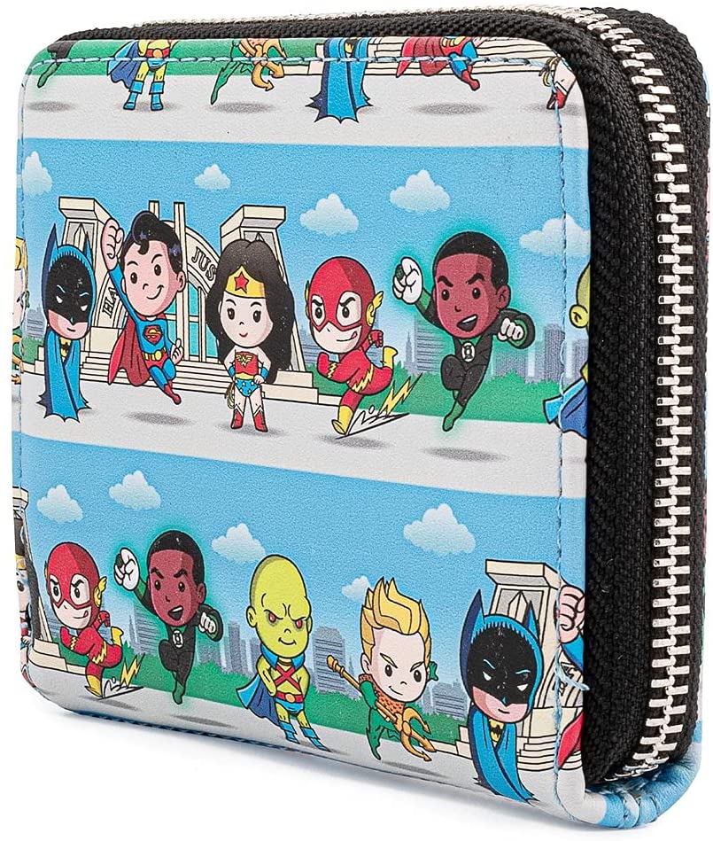 Loungefly DC Superheroes Chibi Lineup Zip Around Wallet Loungefly DC Superheroes Chibi Lineup Zip Around Wallet