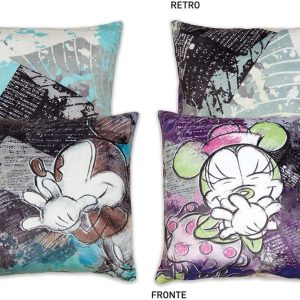 Set of 2 Mickey and Minnie Cushions - Purple and Blue