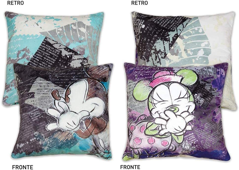 Set of 2 Mickey and Minnie Cushions - Purple and Blue Set of 2 Mickey and Minnie Cushions - Purple and Blue