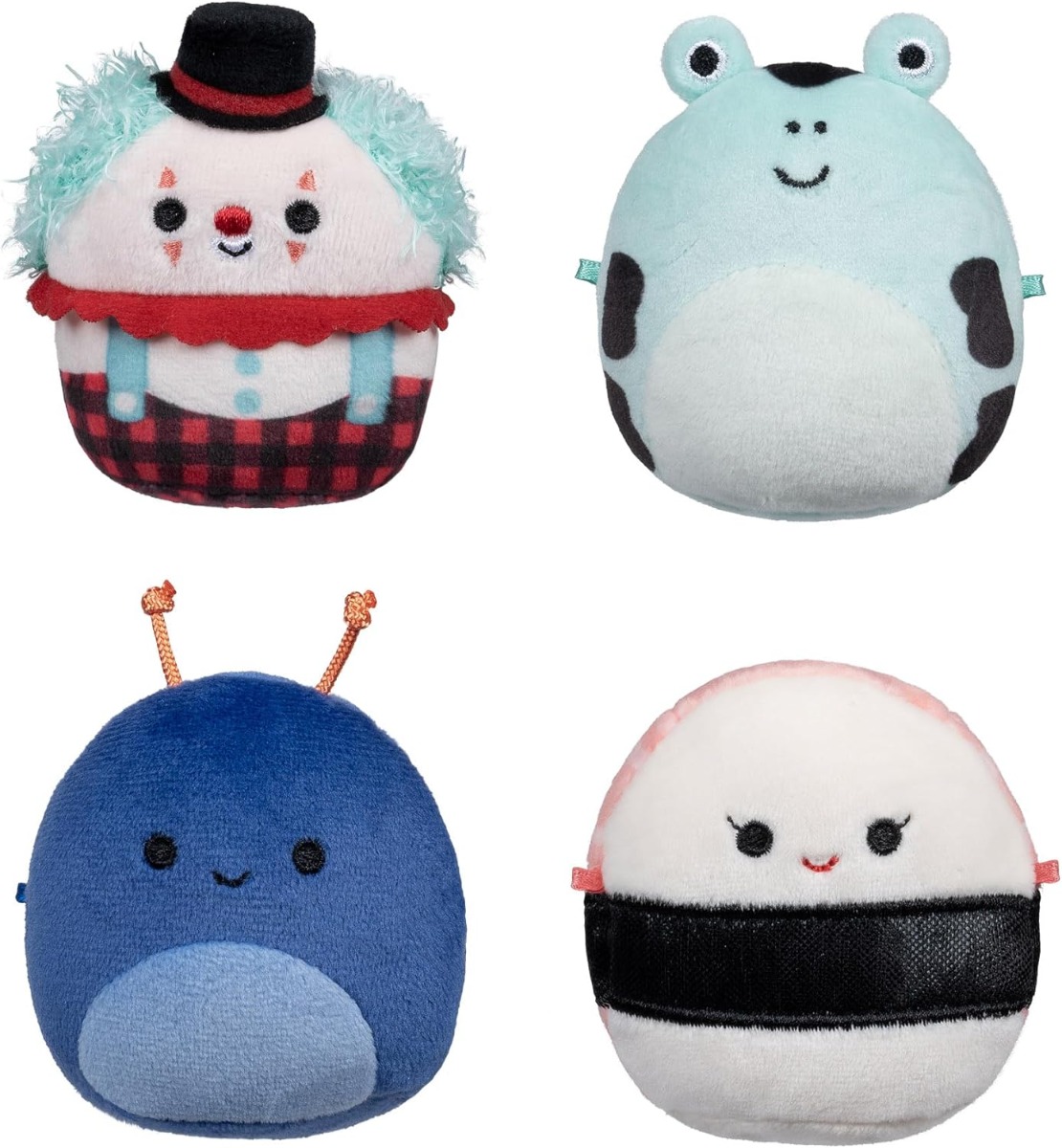 Squishmallows Micromallows 4 Pack - Solenn Sushi, Preeti Slug, Ukee Clown and Dear Frog