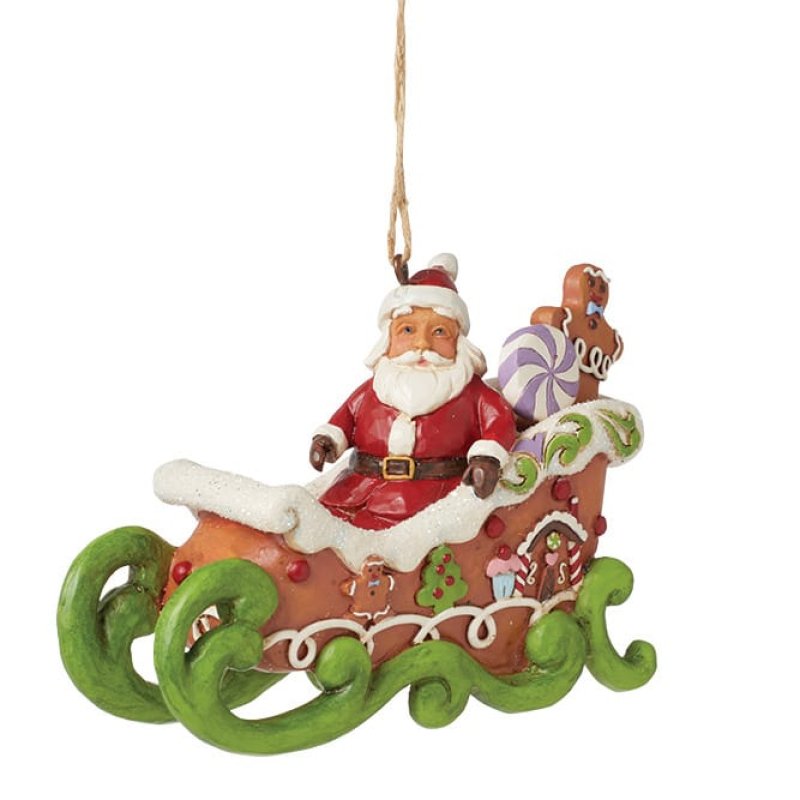 Jim Shore Heartwood Creek Gingerbread Santa in Sleigh Hanging Ornament