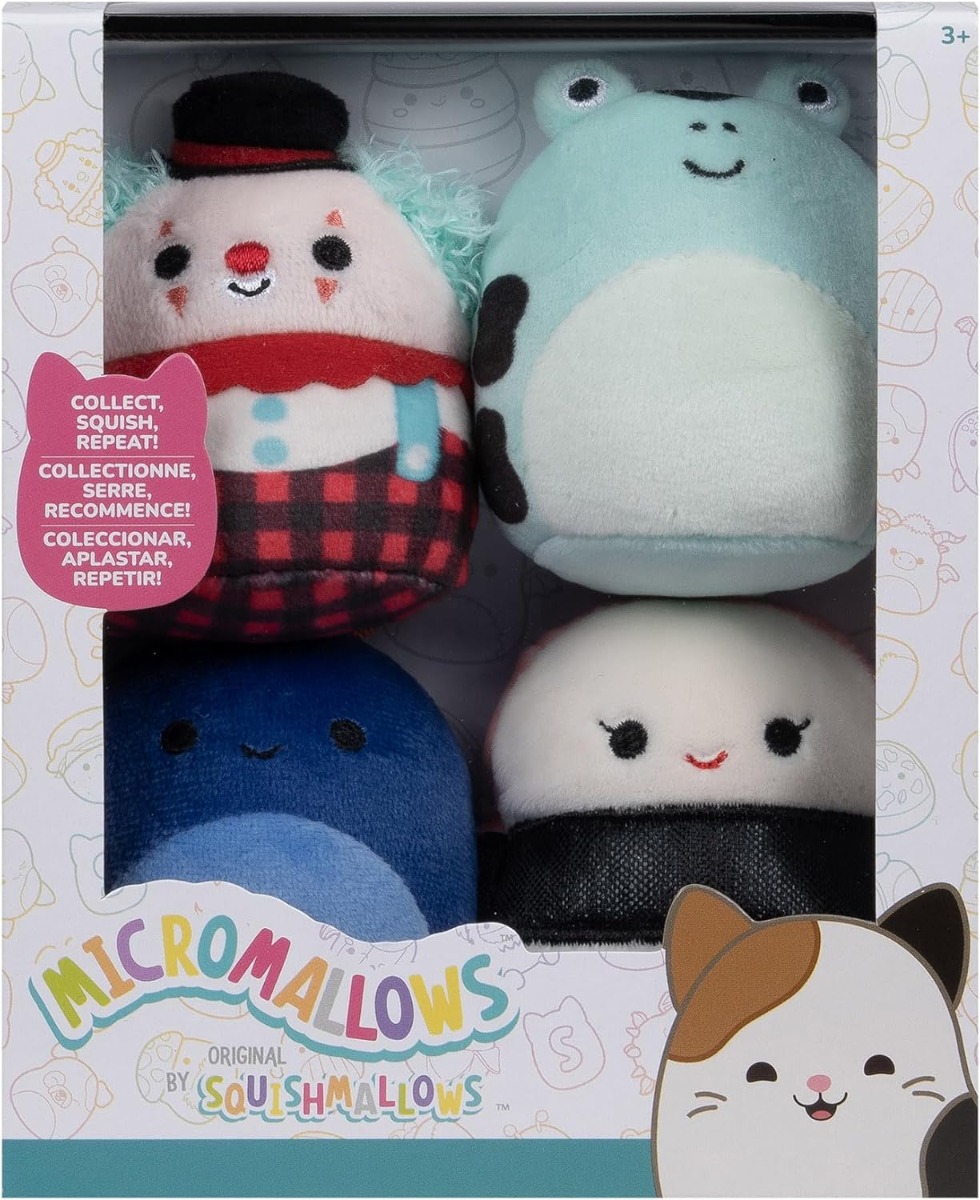 Squishmallows Micromallows 4 Pack - Solenn Sushi, Preeti Slug, Ukee Clown and Dear Frog