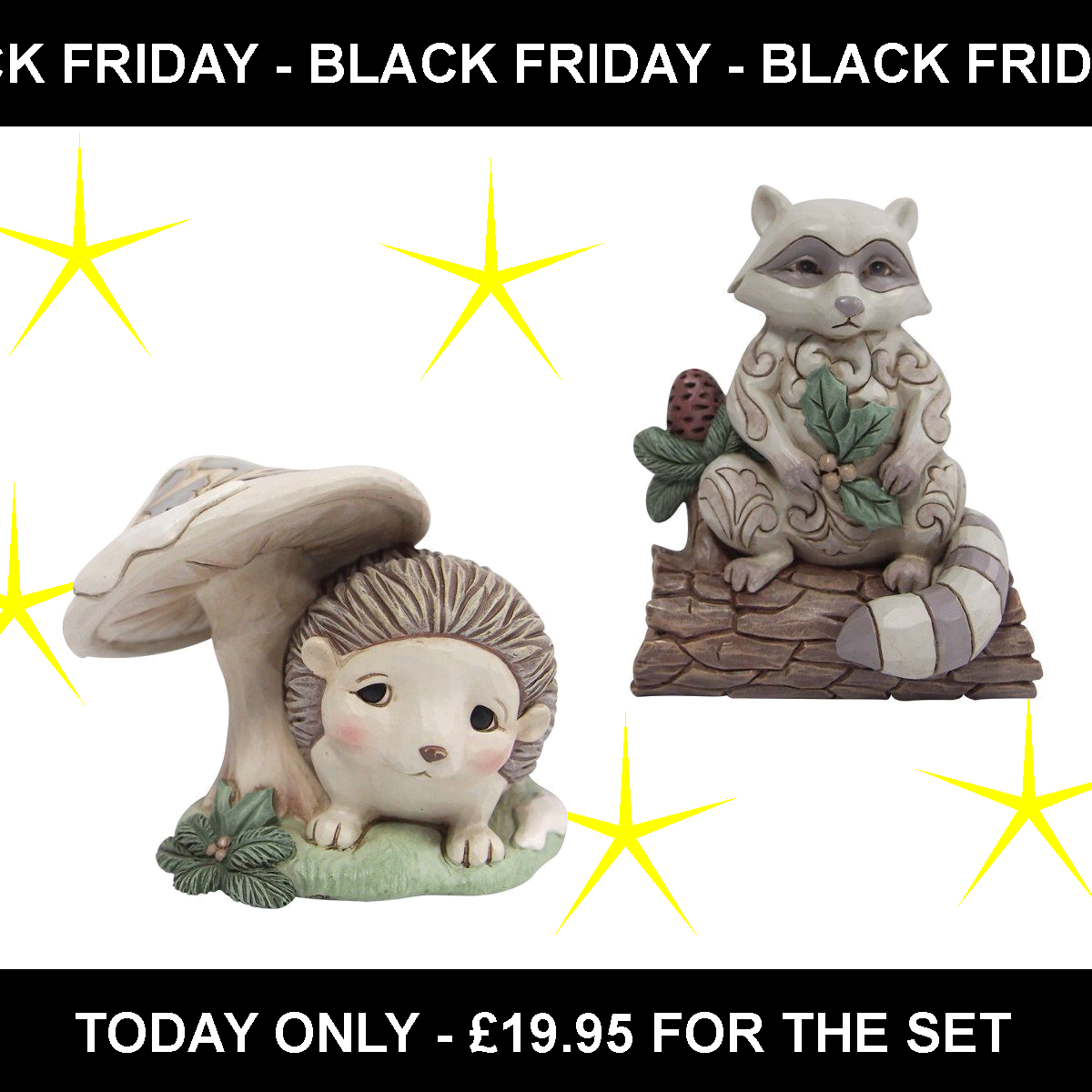 Jim Shore Heartwood Creek Black Friday Deal inc Hedgehog by Mushroom and Raccoon with Pinecone Mini Figurines