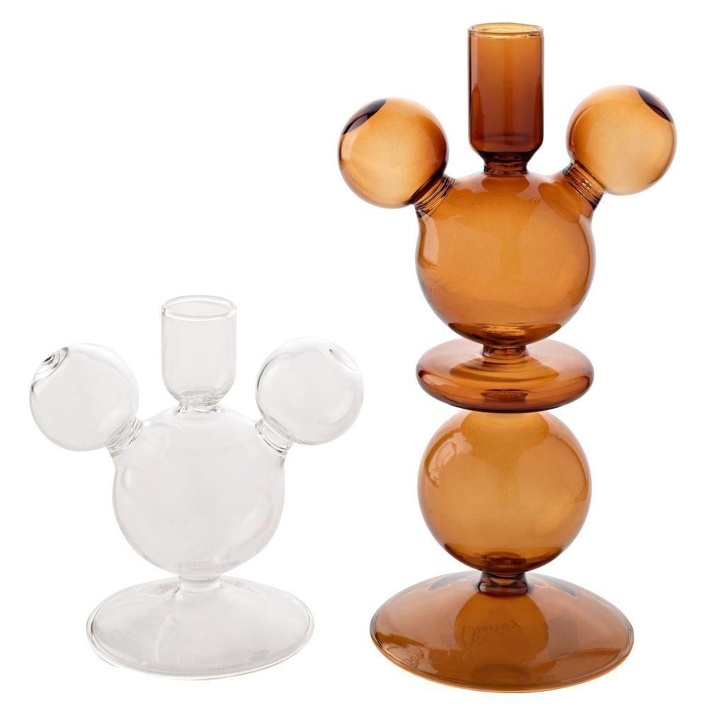 Disney Set Of 2 Mickey Shaped Glass Taper Candle Holders 