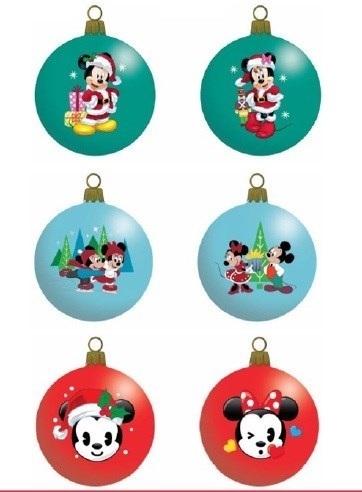 Set Of 6 Mickey And Minnie Assorted Glass Baubles