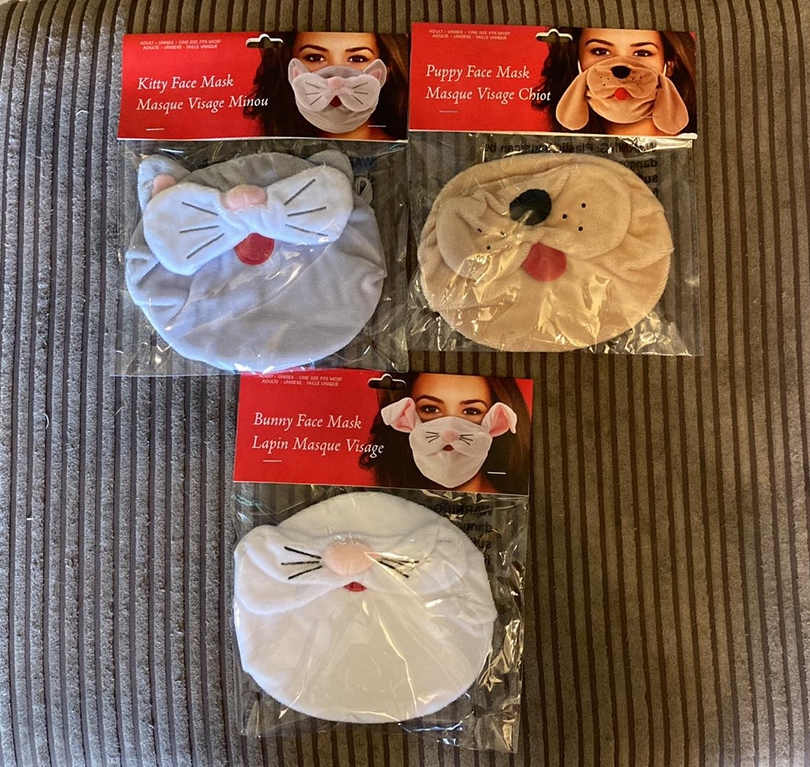 Set of 3 Face Masks - Bunny, Kitty and Puppy Set of 3 Face Masks - Bunny, Kitty and Puppy