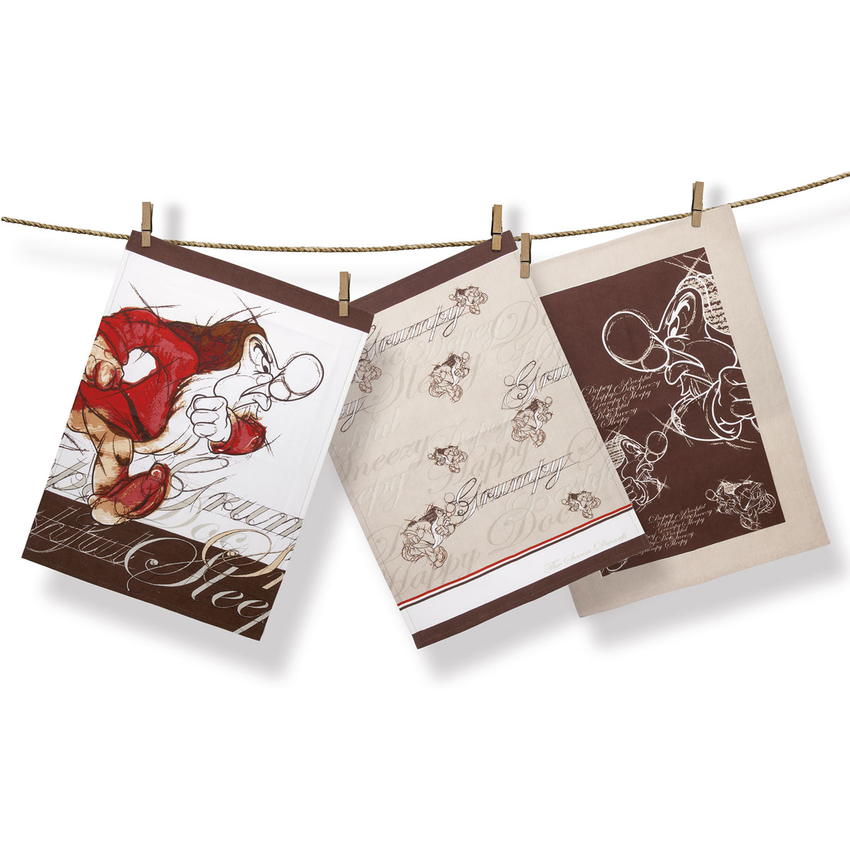 Set 3 Tea Towels Disney 7 Dwarfs Grumpy