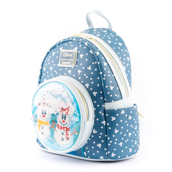 LOUNGEFLY DISNEY SNOWMAN MINNIE MICKEY SNOW GLOBE MINI BACKPACK