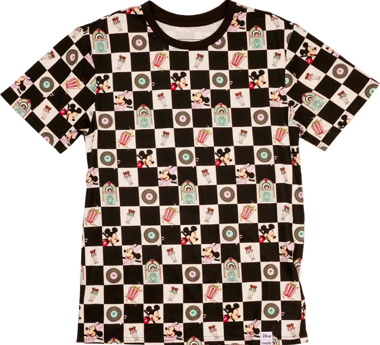 Loungefly Disney Mickey And Minnie Date Night Diner Checkered Unisex Tee Loungefly Disney Mickey And Minnie Date Night Diner Checkered Unisex Tee