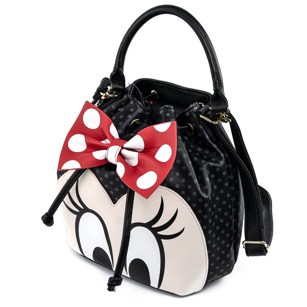 Loungefly Disney Minnie Mouse Bow Crossbody Bucket Bag - WDTB2038 Loungefly Disney Minnie Mouse Bow Crossbody Bucket Bag - WDTB2038