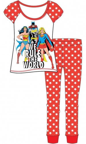 Ladies Official DC Originals "We Rule the World" S/Sleeve Top & Cuffed Lounge Pant Pyjama Set - 27700 Ladies Official DC Originals "We Rule the World" S/Sleeve Top & Cuffed Lounge Pant Pyjama Set - 27700
